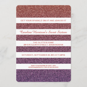 Orange Purple Faux Glitter Ombre Sweet 16 Party Invitation