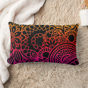 Orange Purple Flowers and Black Background Lumbar Cushion