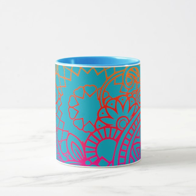 Orange Purple Flowers and Blue Background Mug (Center)