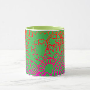 Orange Purple Flowers and Light Green Background  Mug