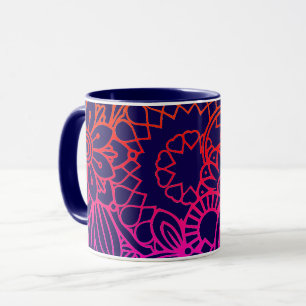 Orange Purple Flowers and Navy Blue Background Mug