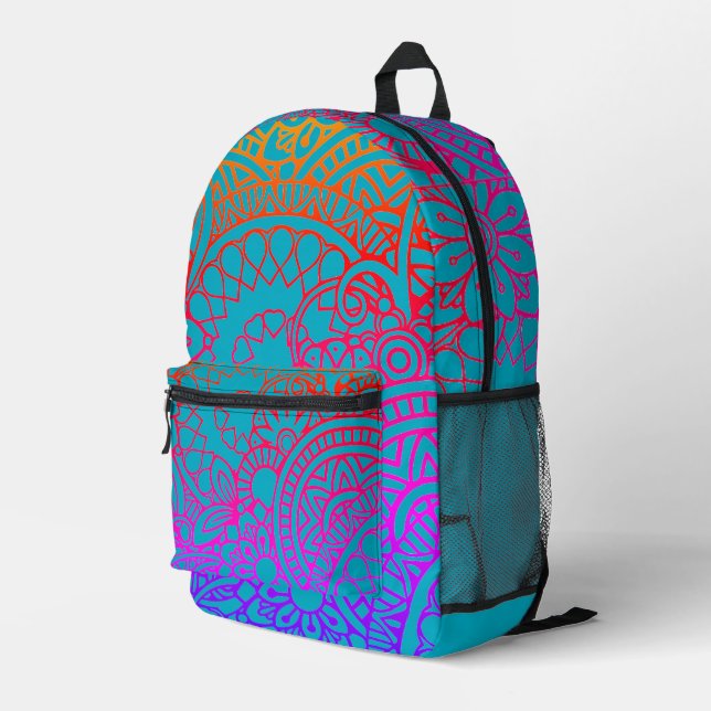 Orange Purple Flowers and Soft Blue  Background  Printed Backpack (Back Corner Right)