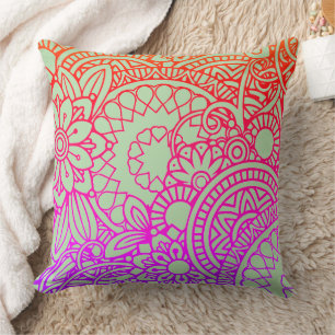 Orange Purple Flowers and Soft Sage Background Cushion