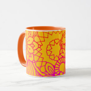 Orange Purple Flowers and Yellow Background Mug