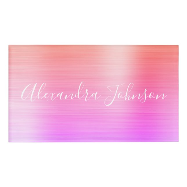 Orange Purple Foil Modern Business Name Tag (Front)