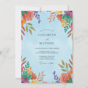 Orange Purple Foliage Eucalyptus Wedding Invitation