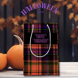 Orange Purple Happy Halloween Plaid Gift Bag