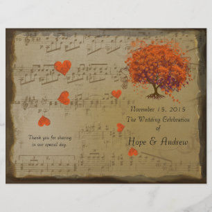 Orange & Purple Heart Leaf Tree Wedding Program