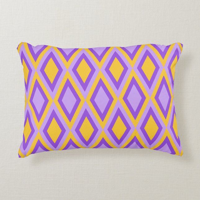ORANGE & PURPLE MARDI GRAS DIAMOND PATTERNS DECORATIVE CUSHION (Front)