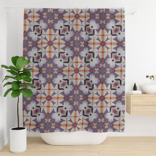 Orange Purple Native Tribal Mosaic Pattern Shower Curtain