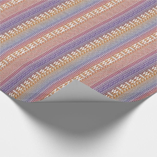 Orange Purple Ombre Geo Aztec Tribal Print Pattern Wrapping Paper (Corner)