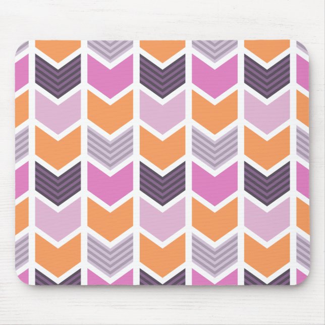 Orange Purple Pink Geometric Chevron Pattern Mouse Pad (Front)