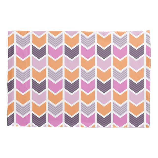 Orange Purple Pink Geometric Chevron Pattern Pillowcase (Back)