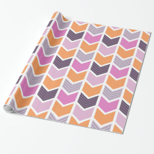 Orange Purple Pink Geometric Chevron Pattern Wrapping Paper