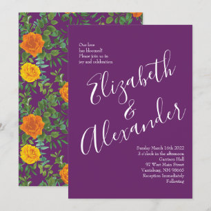 Orange & Purple Plum Peony & Rose Floral Wedding Invitation