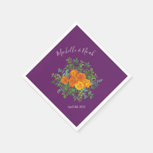 Orange & Purple Plum Peony & Rose Floral Wedding Napkin