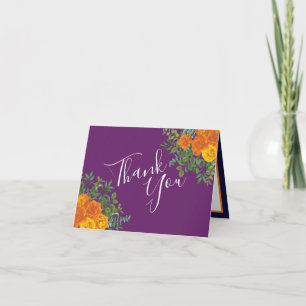 Orange & Purple Plum Peony Rose Wedding Thank You Card