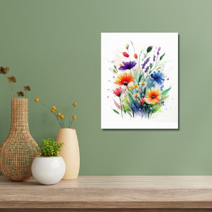 Orange Purple Red Blue Watercolor Flowers Poster
