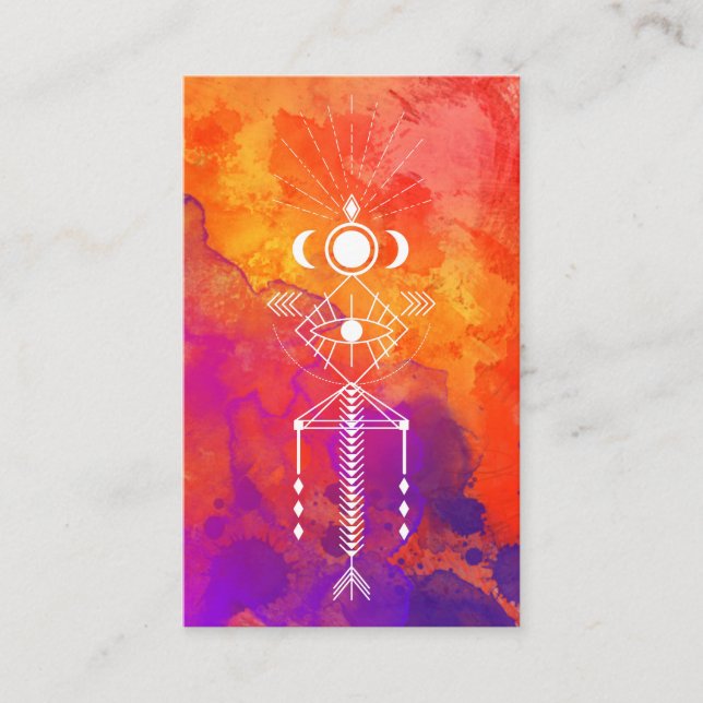 *~* Orange Purple Reiki Tribal Primal Aztec Shaman Business Card (Front)