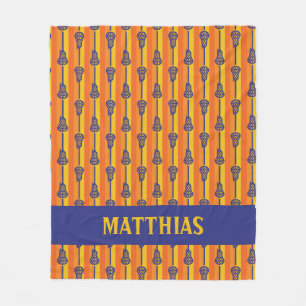 Orange & Purple Retro Lacrosse Sticks and Stripes Fleece Blanket