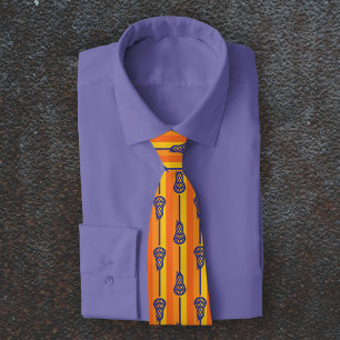 Orange & Purple Retro Lacrosse Sticks and Stripes Tie