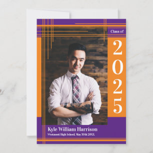 Orange Purple School Colour Graduation Photo Plaid Invitation