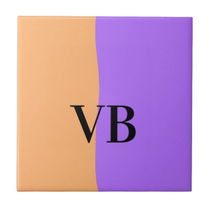 Orange purple solid add name letter monogram text ceramic tile