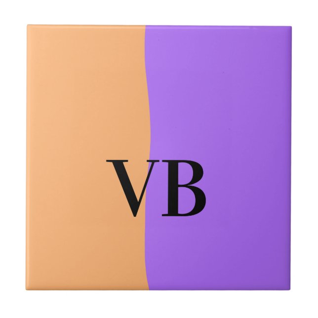 Orange purple solid add name letter monogram text ceramic tile (Front)