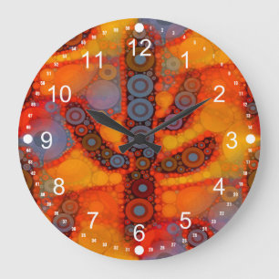 Orange Purple Southwestern Saguaro Cactus Mosaic Large Clock