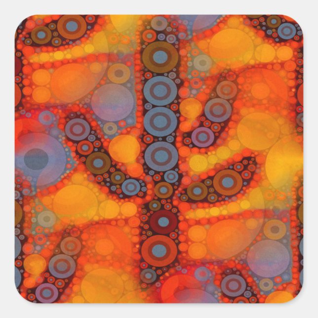 Orange Purple Southwestern Saguaro Cactus Mosaic Square Sticker (Front)