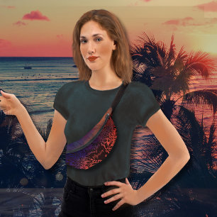 Orange Purple Sunset tones Floral Pattern  Bum Bags