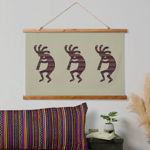 Orange Purple Tan Black Southwest Kokopelli Hanging Tapestry