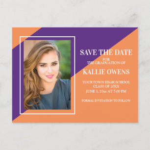 Orange Purple Violet Graduation Save the Date Announcement Postcard