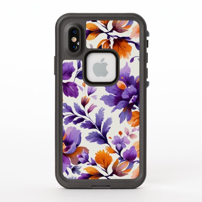 Orange & Purple Watercolor Floral LifeProof iPhone Case (Back)