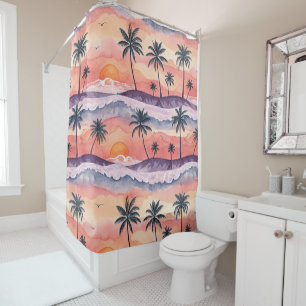 ORANGE & PURPLE WATERCOLOR SUMMER SUNSET SHOWER CURTAIN
