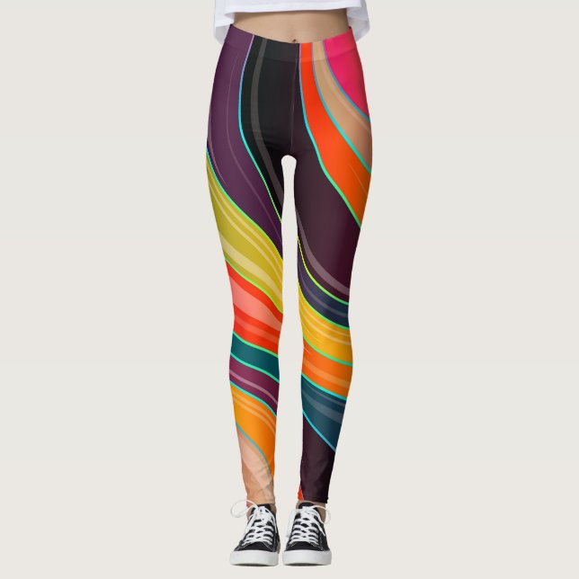 Orange Purple Yellow Green Swirl Abstract Leggings (Front)