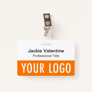 Orange PVC Name Badge with Clip Lanyard or Reel ID Badge