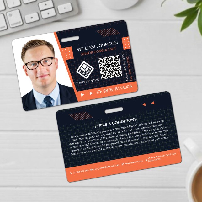 Orange QR Code Photo ID Badge | Corporate Employee (Creator Uploaded)