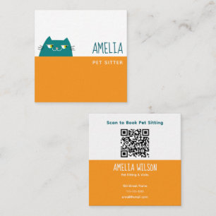 Orange QR Pet Sitter Business Card