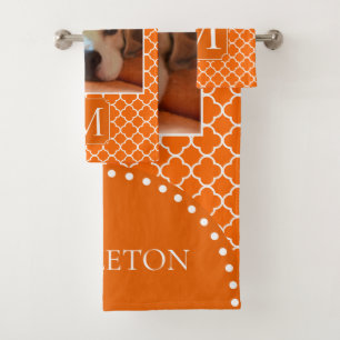 Orange Quatrefoil Diy Photo Design Bath Towel Set