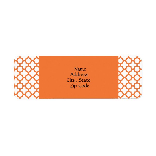 Orange Quatrefoil Pattern Return Address Label (Front)