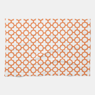 Orange Quatrefoil Pattern Tea Towel
