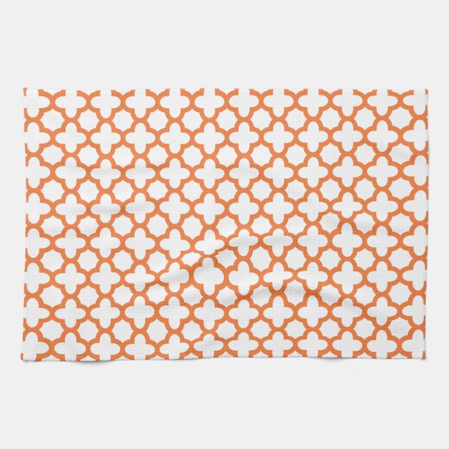 Orange Quatrefoil Pattern Tea Towel (Horizontal)