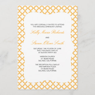 Orange Quatrefoil Pattern Wedding Invitation