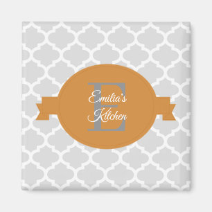 Orange Quatrefoil Personalised Magnet