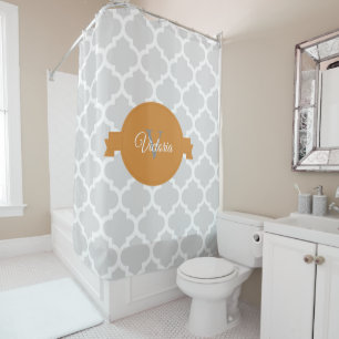Orange Quatrefoil Personalised Shower Curtain