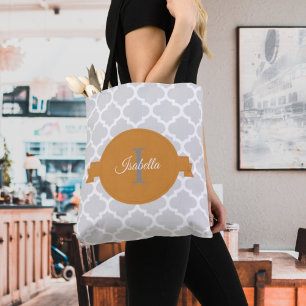 Orange Quatrefoil Personalised Tote Bag