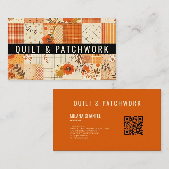 Orange Quilt Patchwork Handmade Clothing  Business Card (Front/Back)