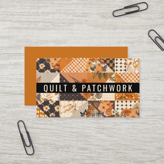 Orange Quilt Patchwork Handmade Clothing  Business Card (Front/Back In Situ)