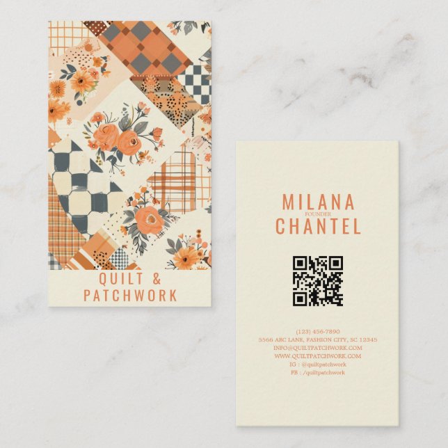Orange Quilt Patchwork Handmade Clothing  Business Card (Front/Back)